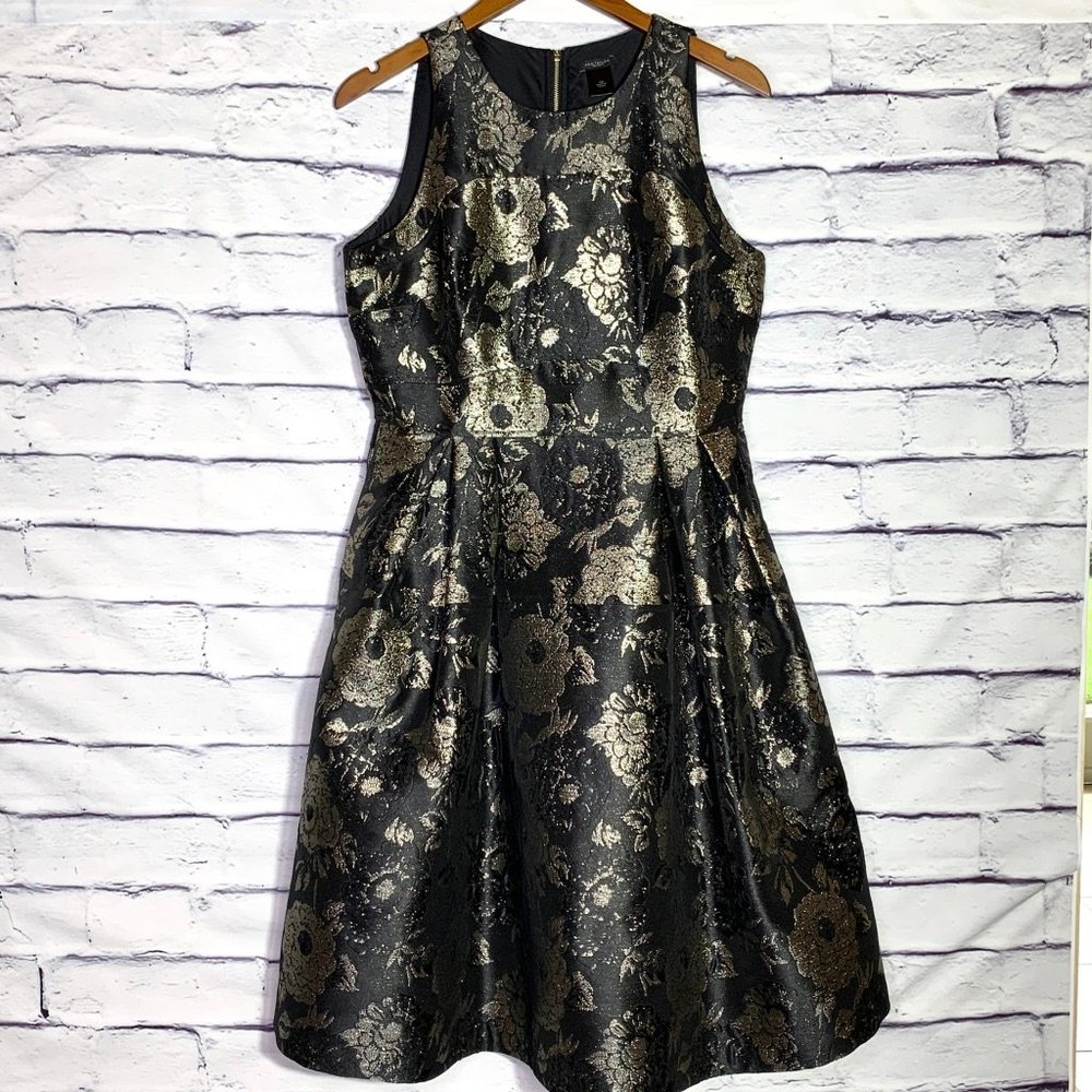 Ann Taylor Factory Blck & Gold Floral Formal Dress